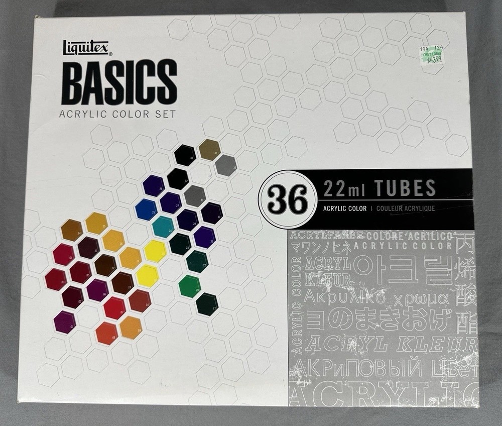 Liquitex BASICS Acrylic Paint Set 36 Tubes 22ml #101036 Partial Used Boxed Lot