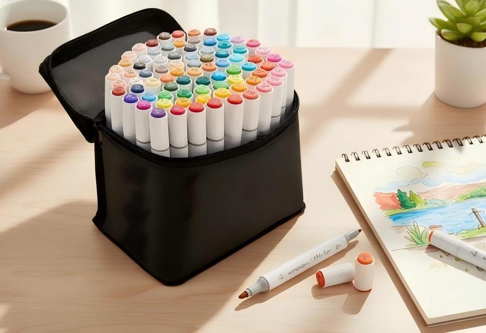 80 Colors Dual Tip Markers Set Brush Chisel for Adult Coloring Drawing
