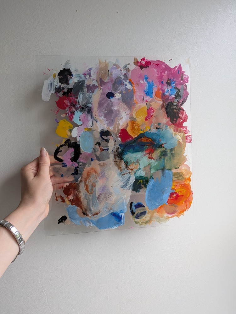 Artist Used Glass Paint Palette | Colorful Acrylic Paint Layers | Studio Decor |