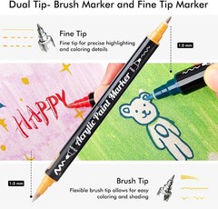 Versatile 28 Metallic Acrylic Paint Pens – Brush & Fine Tips for All Surfaces