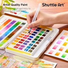 Watercolor Paint Set, 48 Colors Watercolor Paint in Half Pans with 2 Water Br…