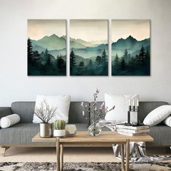 okudolit Framed Mountain Wall Art Set of 3 Sage Green Forest Canvas Prints Na…