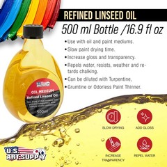 U.S. Art Supply Refined Linseed Oil, 500ml
