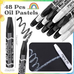48 Pcs Black and White Soft Oil Pastels Bulk Artists Oil Crayons Single Color…