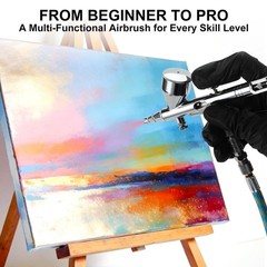 Dual-Action Gravity Airbrush Gun Kit with 4 Cleaners, 0.2/0.3/0.5mm Nozzles, Bru