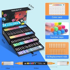 54 Colors Acrylic Paint Markers – Dual Tip Acrylic Paint Pens with 1–5mm Brus…