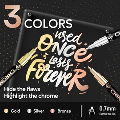 3Pcs Chrome Paint Markers, Permanent Mirror Liquid 3PCS Silver,Gold,Bronze