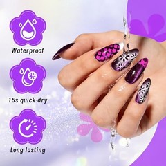 Nail Art Marker Pens with Stencils, 12 Colors Dual Brush Tip Water-Based Purple