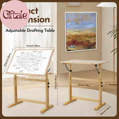 Wood Drafting Table – Adjustable Height, 35.5″X23.5″ Plan Table for Construction