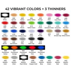 42 Color Acrylic Airbrush Paint Set with Thinners – Opaque, Metallic, Neon
