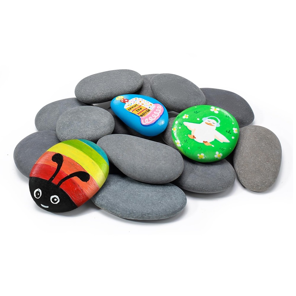 Simetufy 15 Pcs Rocks for Painting, River to Paint, 2-3″-15pcs, gray