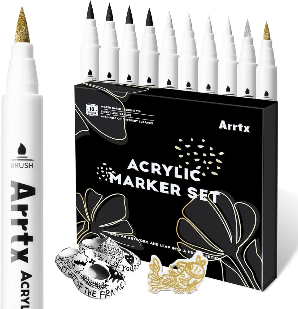 Arrtx Acrylic Paint Pens 10 Pack Brush Tip Paint Markers