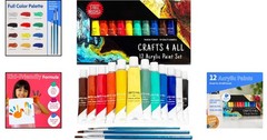 Easy-to-Blend Acrylic Paint Set – 12 Vivid Colors with Brushes for Art Projects