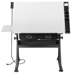 Adjustable Drafting Table for Artists – Drawing Table w/ Drawer & Outlet White