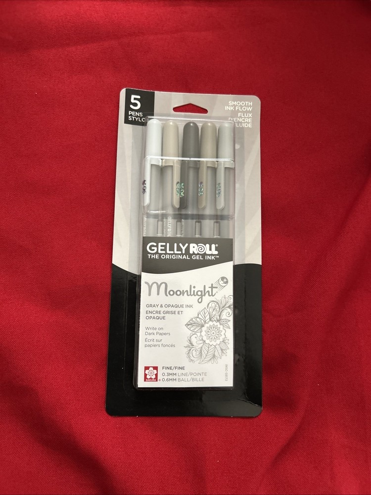 Lot Of 2 Sakura Gelly Roll Moonlight 5 Pens. Fine 0.3MM 0.6MM Ball New Gray