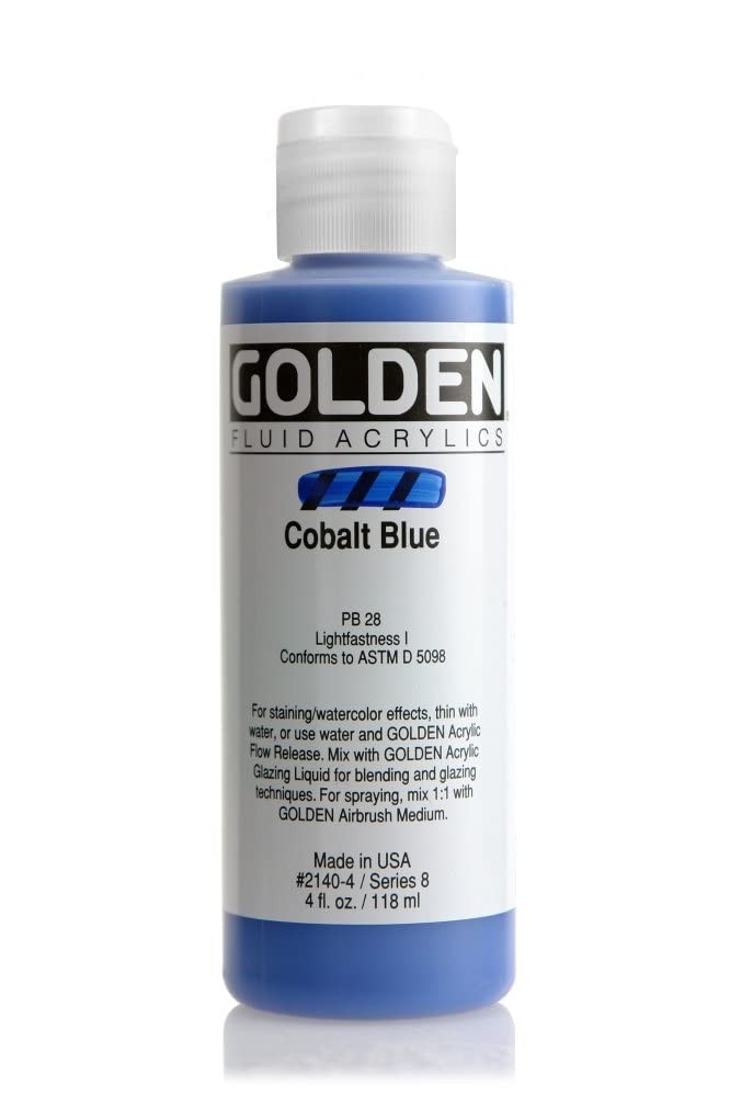Cobalt Blue Fluid Acrylic Color Paint 4 Oz Bottle Professional Pigment Craft