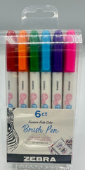 Zebra Funwari Brush Pen, Super Fine Point, Assorted Colors, 6-Count NEW!