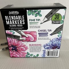 ArtSkills Dual-Tip Blendable Alcohol Marker Set, 30-Count W/2 Blenders Open Box