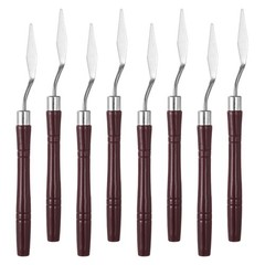6.5″ 8 Pcs Stainless Steel Palette Knife Round Plastic Mini Pointed, Dark Red