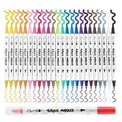 TRANSON 24 Color Bold and Fine Dual-Tip Acrylic Paint Pen Set for Canvas Rock Wo