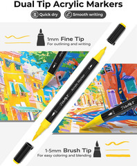 60 Colors Dual Tip Acrylic Paint Pens Markers, Brush and Fine Tip, Premium Paint