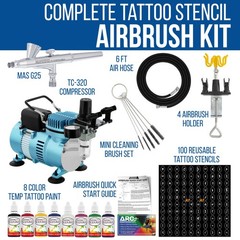 Master Airbrush Temporary Tattoo Compressor Kit, 8 Color Body Art Paint Stencils