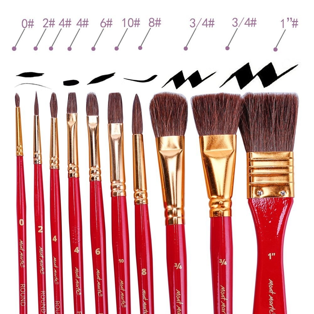 Mont Marte 10-Piece Art Paint Brush Set with Case, Great Gift for Kids & Artists