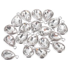 20PCS 12x20mm Alloy Glass Crystal Teardrop Charm Jewelry Making Charm White