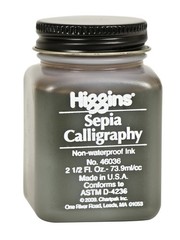 Higgins 2.5 Ounce Bottle of Sepia Calligraphy Ink for Dip Pens Drawing