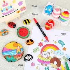 72 Colors Acrylic Paint Markers Dual Tip Brush & Fine Pen Set for Rock Art Craft