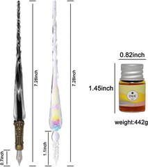 Glass Dip Ink Pen Calligraphy Set – 17 Pcs Kit with Rainbow Crystal Retro Carvin