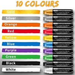 Jumbo Acrylic Paint Markers 10 Colors Extra Large Felt Tip Paint Pens