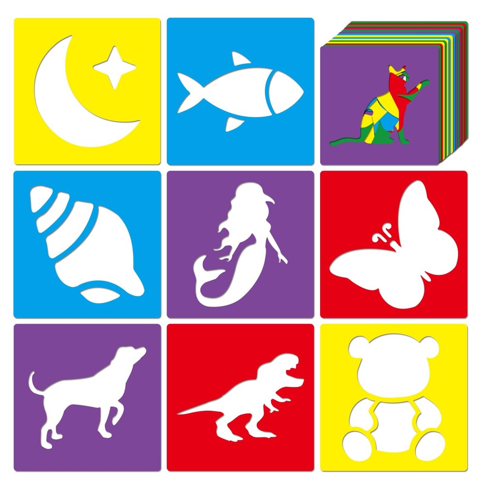 24 Piece Stencils for Kids Painting Sidewalk Chalk 5in, colorful