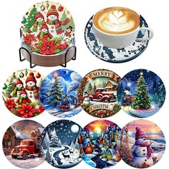 ijbnhd 8 PCS Christmas Diamond Art Coasters Kit, 4X4X0.1,