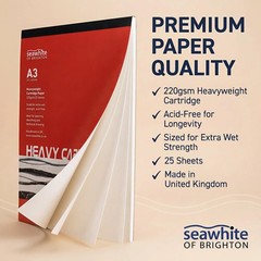 A3 Cartridge White Drawing Paper Pad – 25 Sheets – 220 GSM Heavy Weight – Ide…