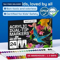 ARTISTRO 24 Metallic Acrylic Paint Markers – Paint Pens for Drawing, Brush + Fin