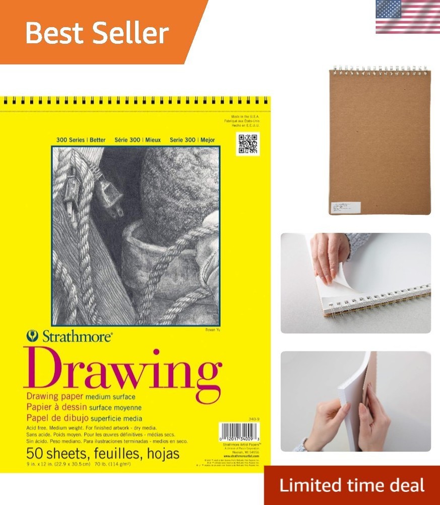 Drawing Paper Pad 9×12 Inches 50 Sheets Artist Sketchbook for Pencil Charcoal