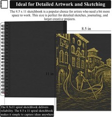 Black Paper Sketch Pad, 60 Sheets Spiral Sketch Book 8.5 x 11, 90lb/150gsm Bl…