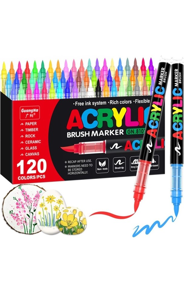 Vibrant 120-Color Brush Tip Acrylic Markers – Ideal for All Art Projects