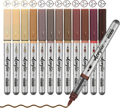 12 Color Acrylic Paint Pens Set with Brush Tips for Rock, Wood, Glass, Canvas DI