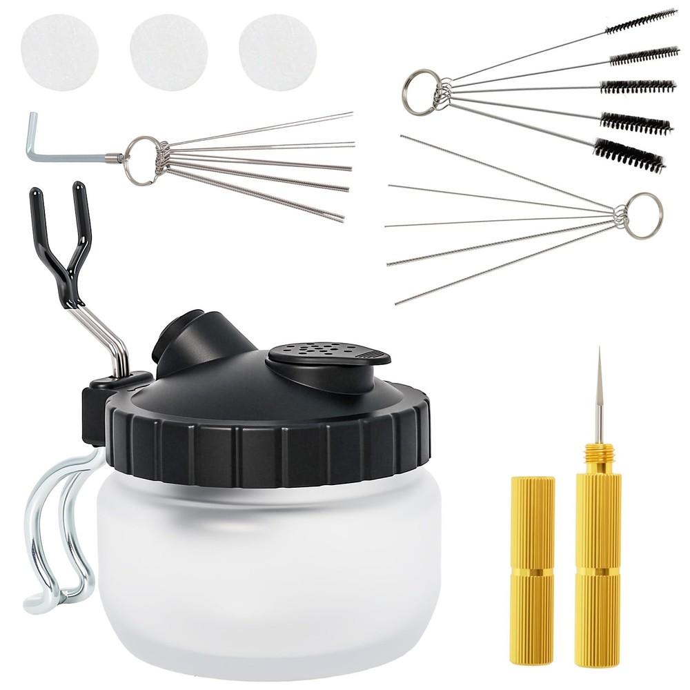 Airbrush Cleaning Kit Spray Wash Pot Stabilizer Jar Bottles Holder…