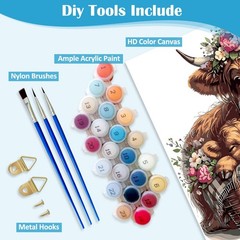 Highland Cow Flower Paint By Numbers DIY Wall Art Decoration Gift Kit