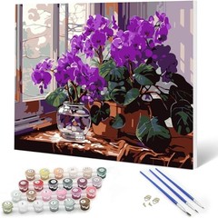 Framed Purple Flower Paint by Numbers for Adults Beginner DIY Oil Art 8×12