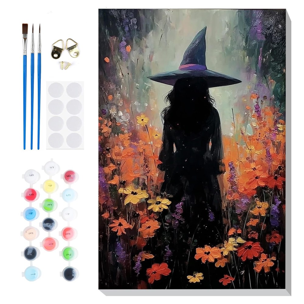 Framed Witch Halloween Painting By Numbers Kit Cross Stitch Wall Art Decor