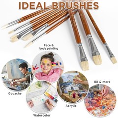 Professional Hog Bristle Filbert Oil Paint Brushes Set, 10pcs Long Wooden Handle