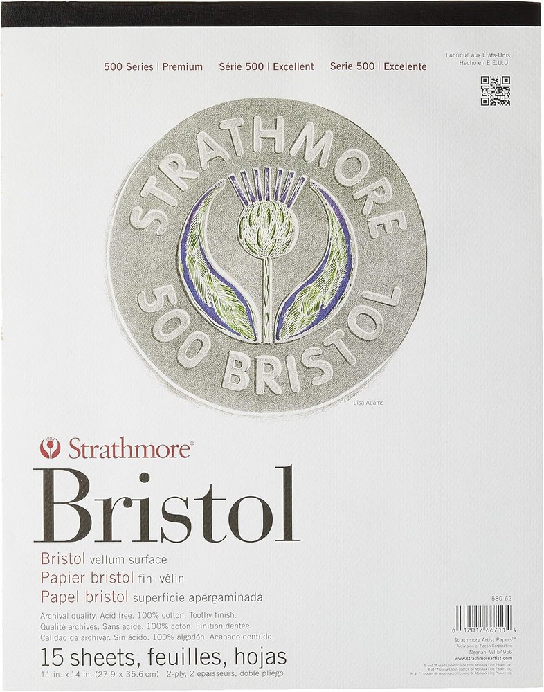 Strathmore 500 Series Bristol, 2-Ply Vellum Surface, 11″x14″, White, 15 Sheets