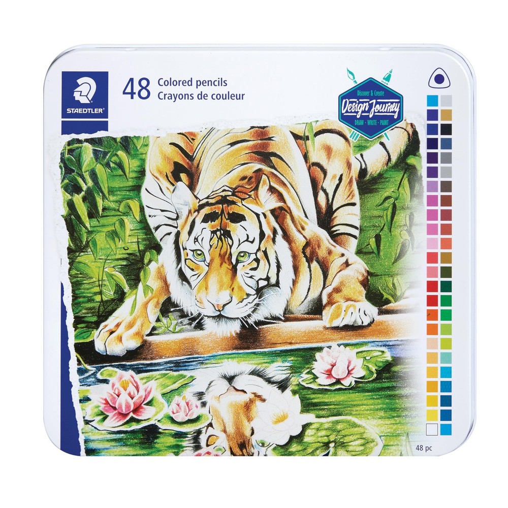 Colored Pencils, Triangular Barrel, 48 Pack Assorted, Metal Tin 1278 M48