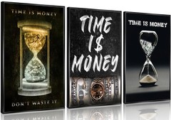 3Pcs Time Is Money Canvas Wall Art Inspirational Modern Money Art Painting Pi…