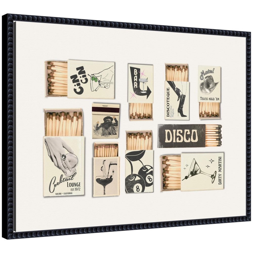 Kate and Laurel Framed Canvas Wall Art Print Vintage Matchboxes Neutral Black…