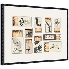 Kate and Laurel Framed Canvas Wall Art Print Vintage Matchboxes Neutral Black…